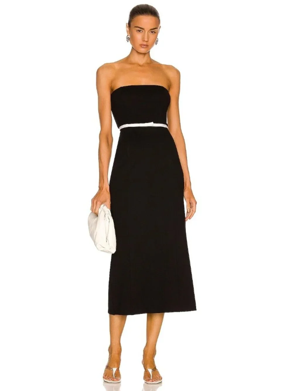 🆕STAUD Honeydew Strapless Cocktail Dress Black & White Large - Picture 2 of 12